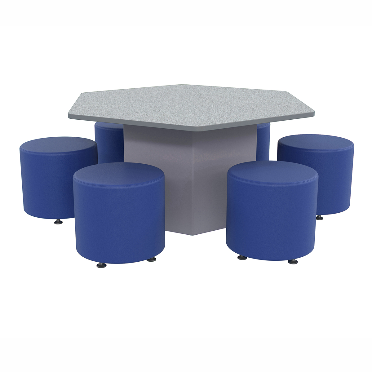 Six 16" Modular Soft Seating Round Ottomans & One Hexagon Table Package