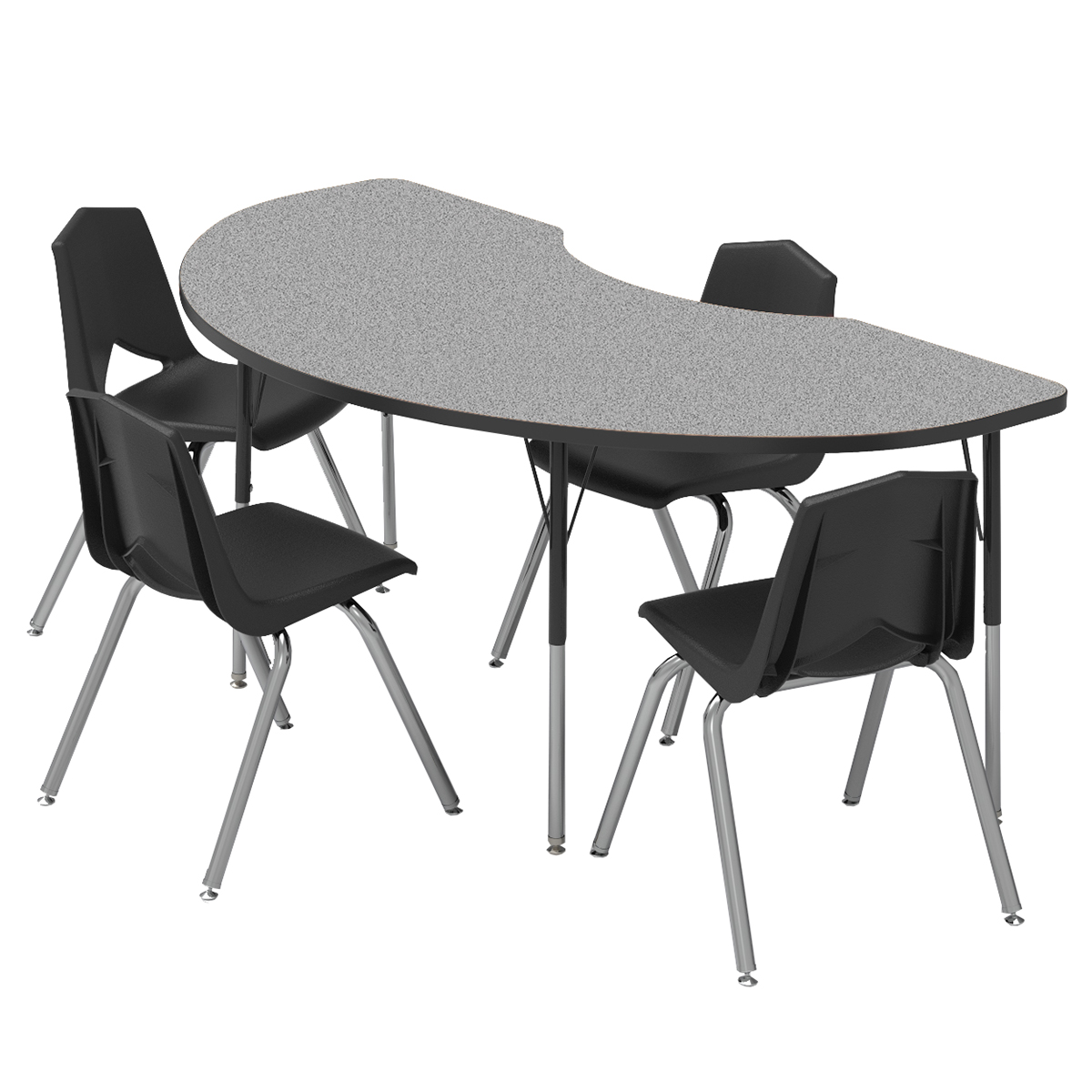 Four 14" Chairs & One 36"W x 72"L x 2130"H Kidney Activity Table Set