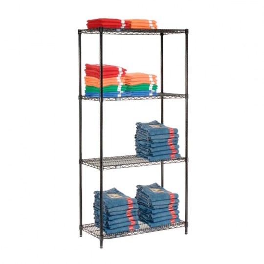 Nexel Black Epoxy Wire Shelving 4 Shelves Starter 36"W x 14"D x 74"H Schools In